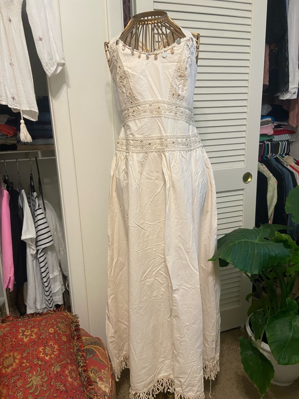 SHEIN Cream Lace-Trim Maxi Dress